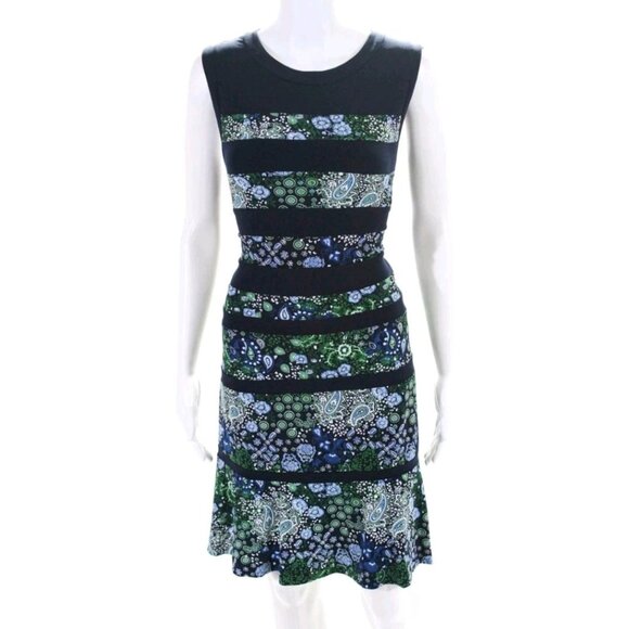 Michael Michael Kors Floral Print  Dress Size Large Blue Black Stretch Ruffle - Picture 1 of 6